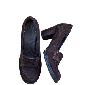 Born Womens Brown Suede Chunky High Heel Round Toe Size 6 Comfort Classic‎